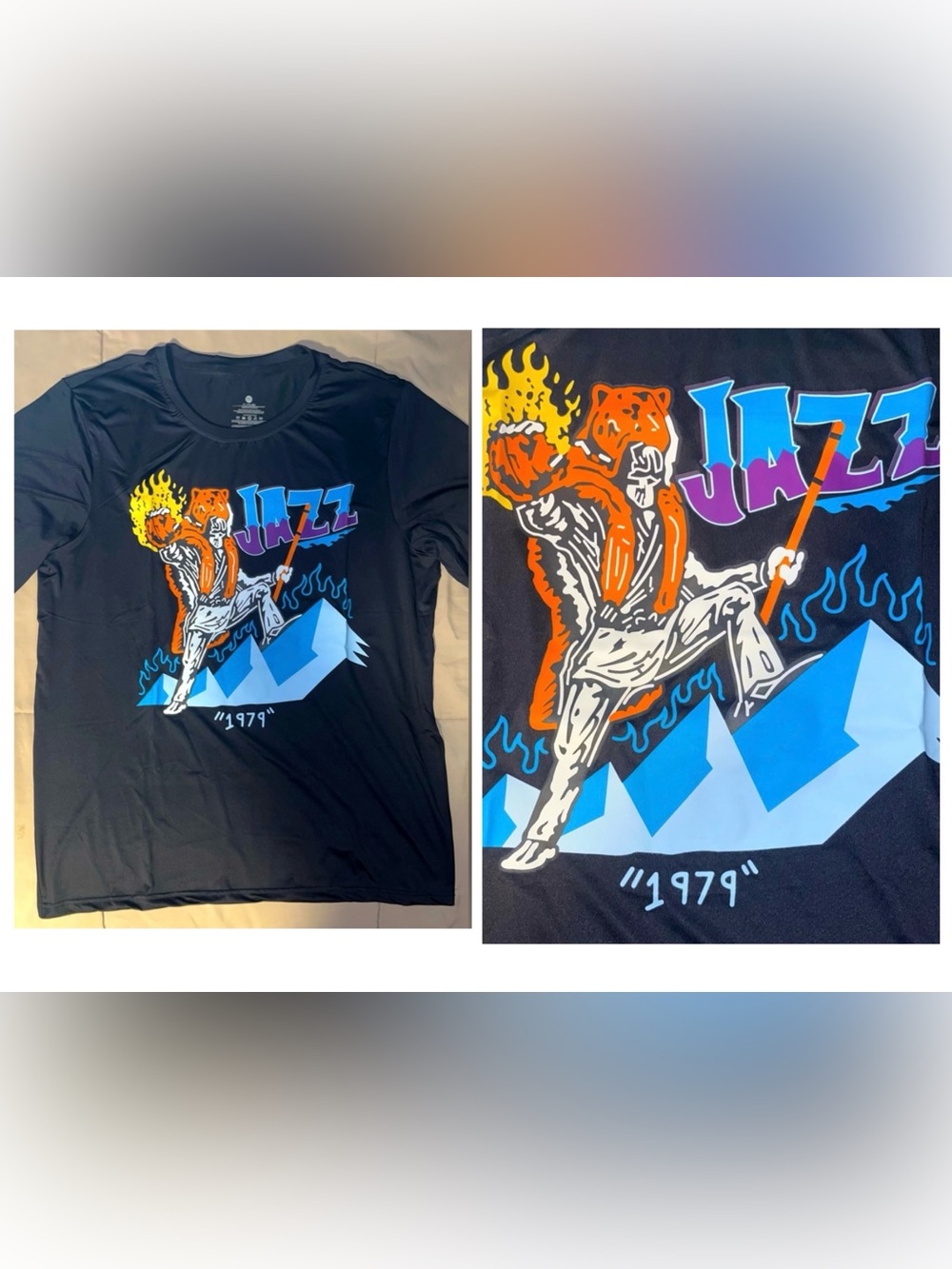 Black Short Sleeve NBA T Shirt UTAH JAZZ Graphic Tee “1979” 1st Season In Utah